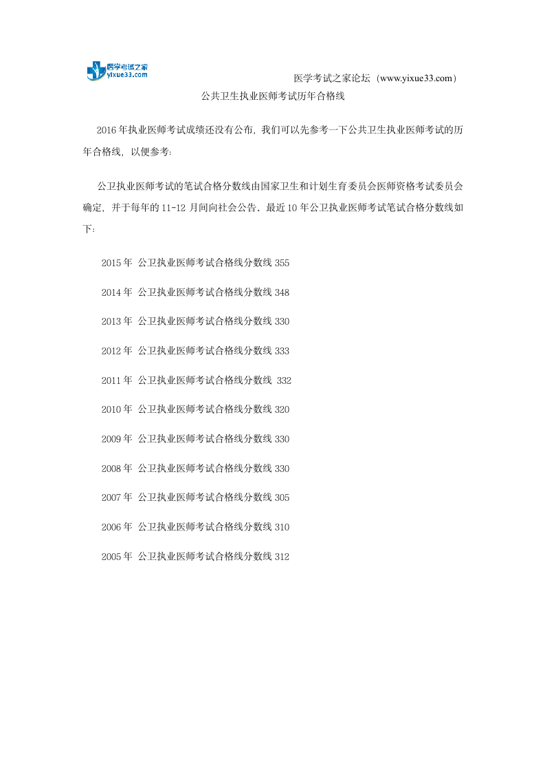 公共卫生执业医师考试历年合格线第1页