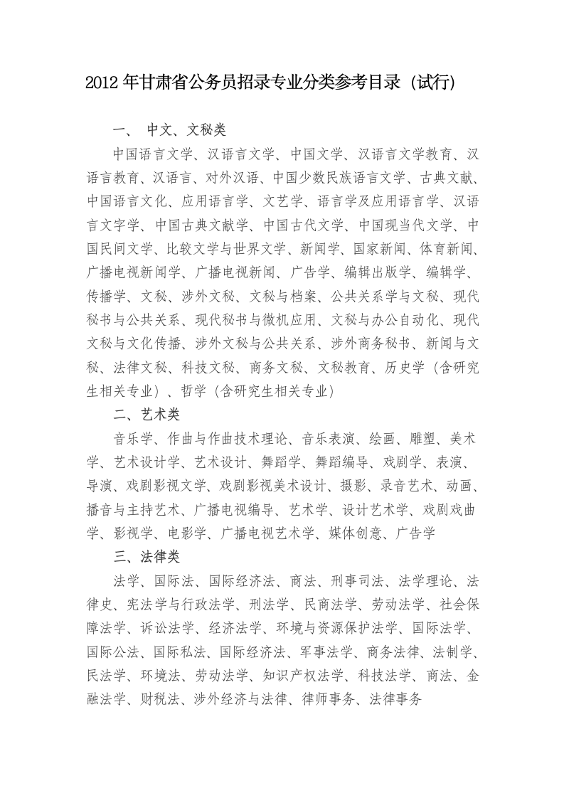 公务员考试专业分类第1页