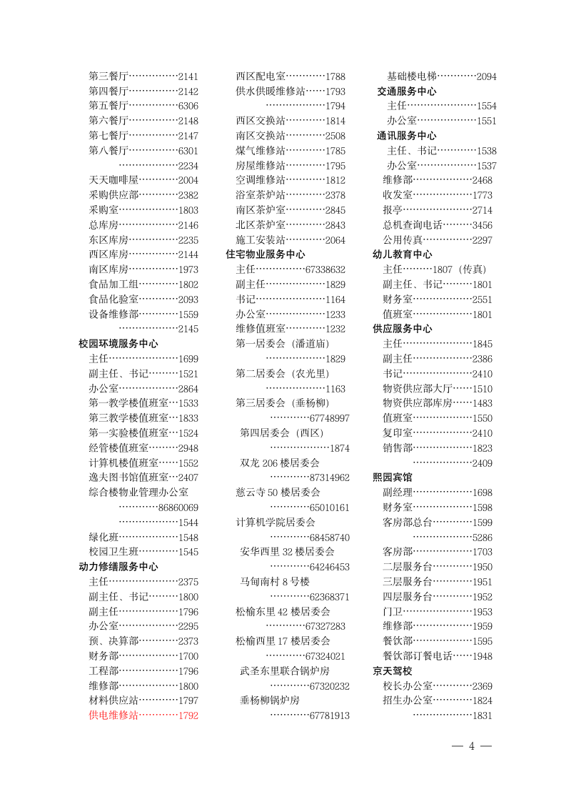 北京工业大学全校电话表第4页