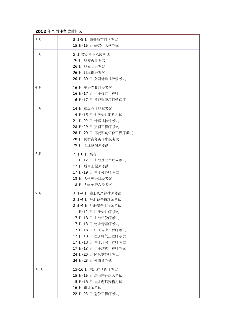 考试时间表第1页