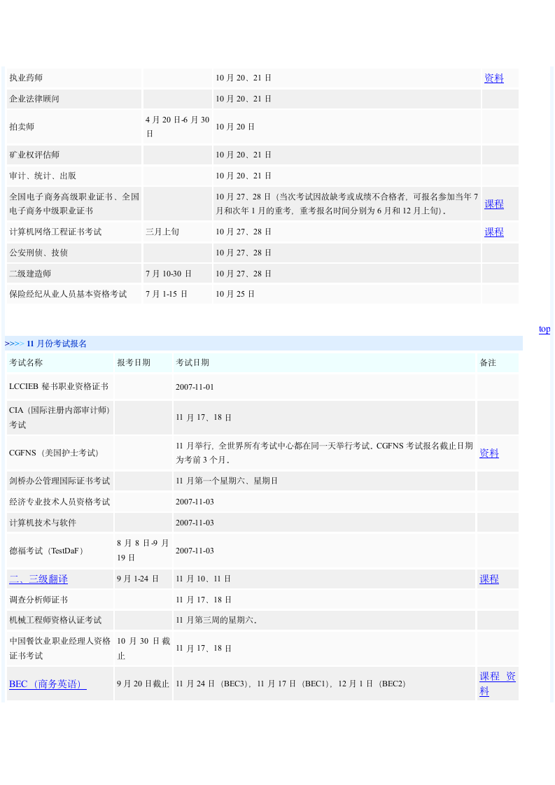 考试时间表第10页