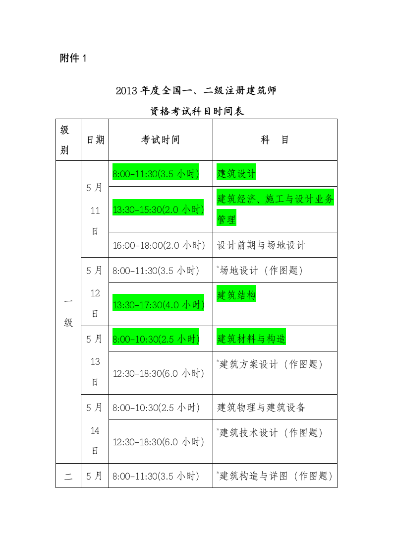 考试时间表第1页