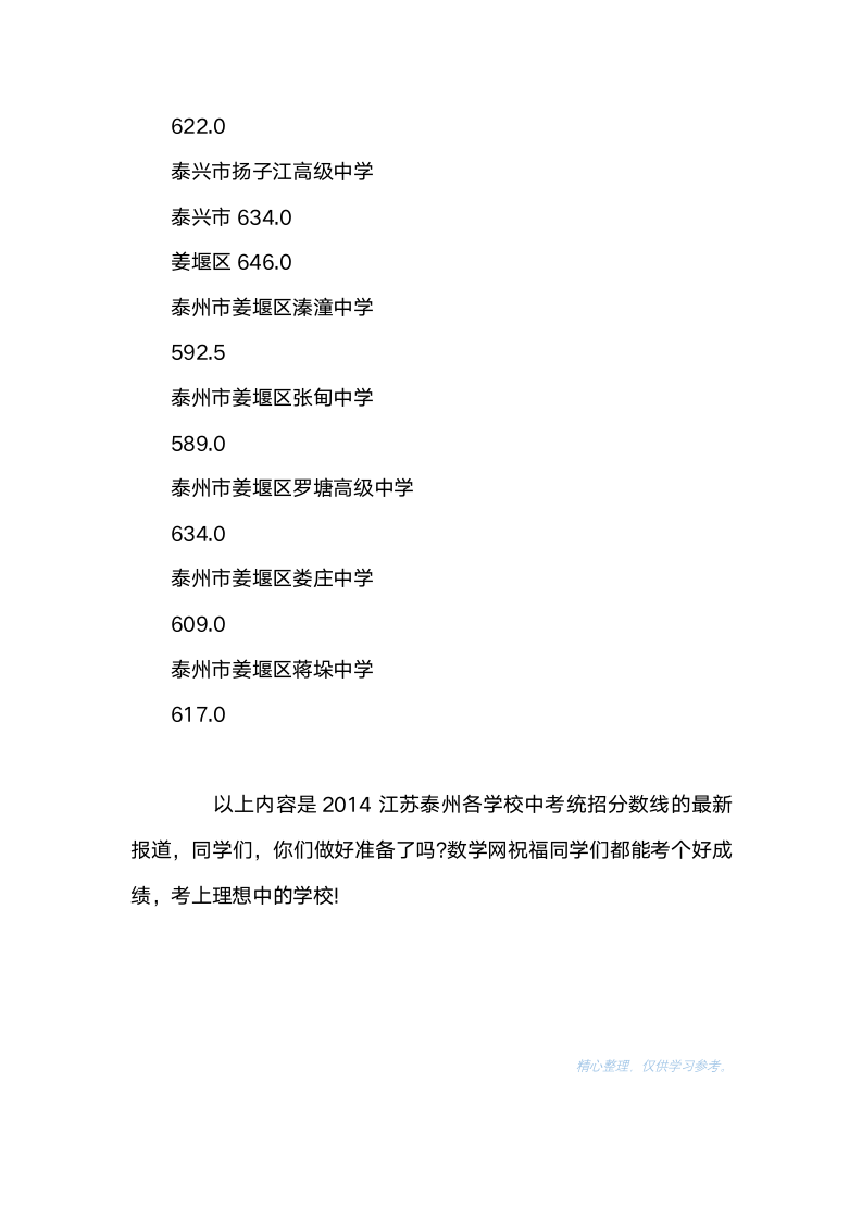 2014江苏泰州各学校中考统招分数线第3页