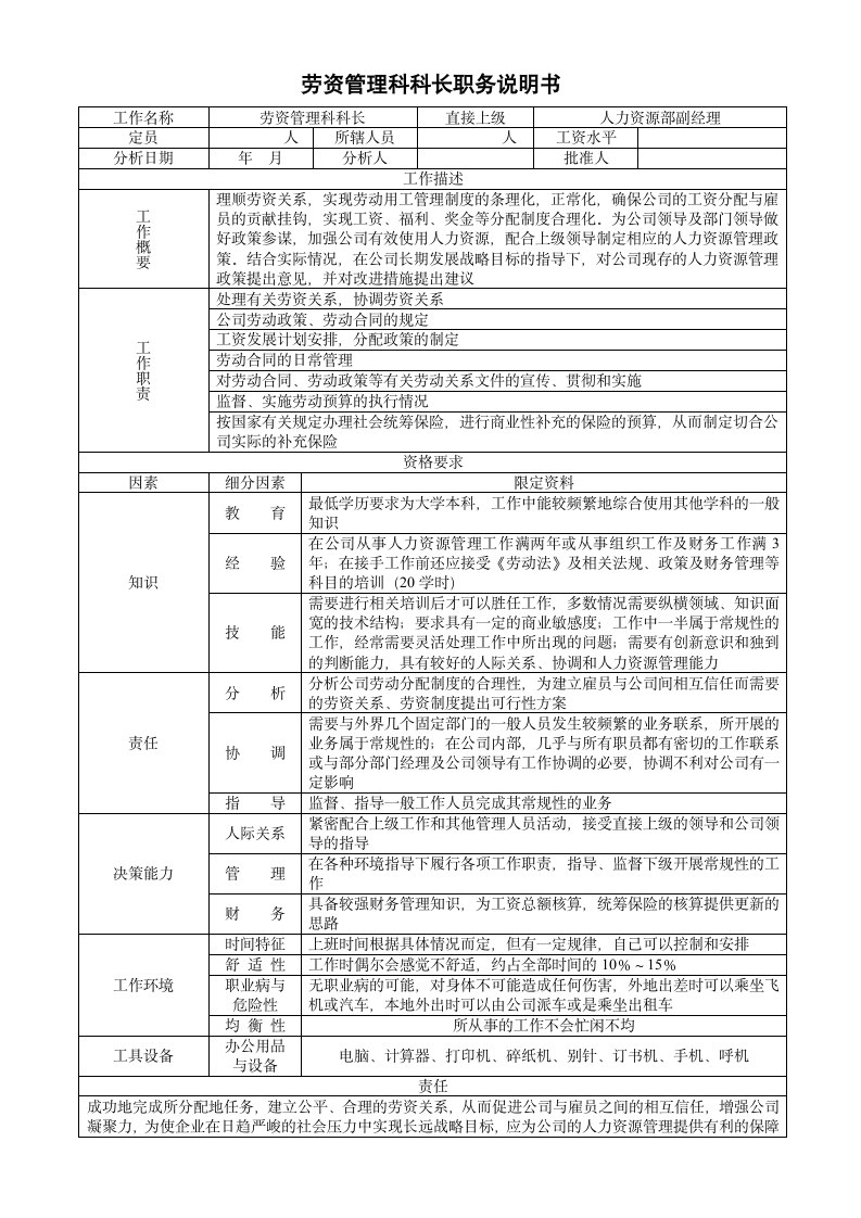 企业之劳资管理科科长职务说明.doc第2页