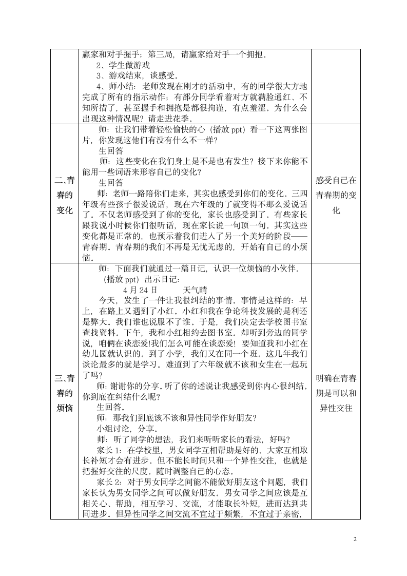 北师大版 六年级下册心理健康 第二十课  青春起跑线-走进花季 ｜教案.doc第2页