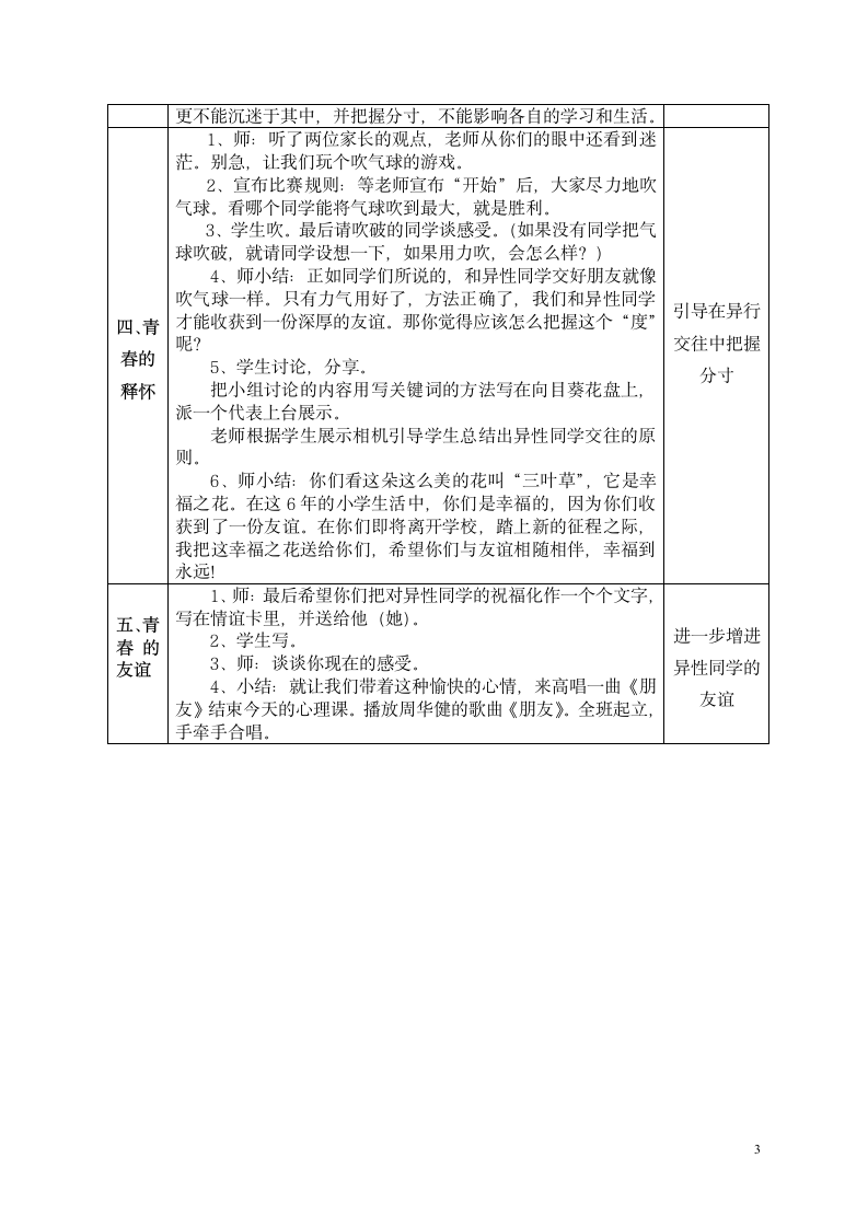 北师大版 六年级下册心理健康 第二十课  青春起跑线-走进花季 ｜教案.doc第3页