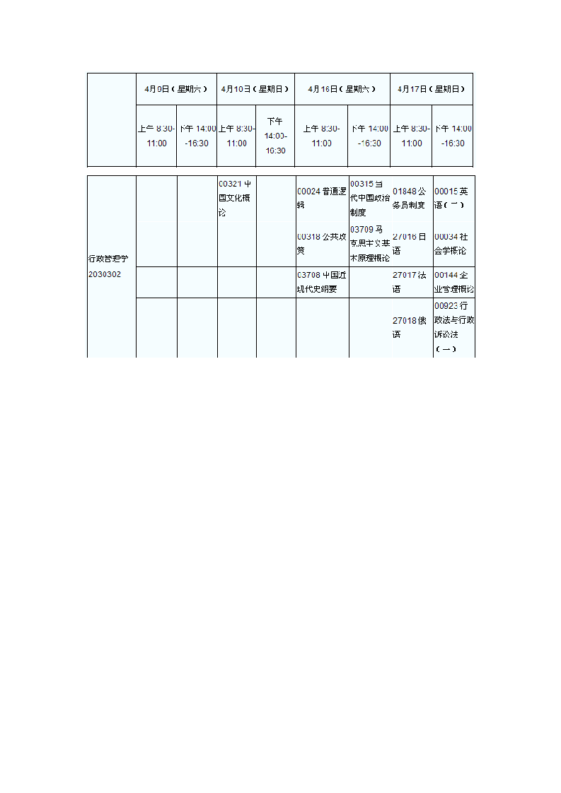 自考本科行政管理科目及考试时间第2页