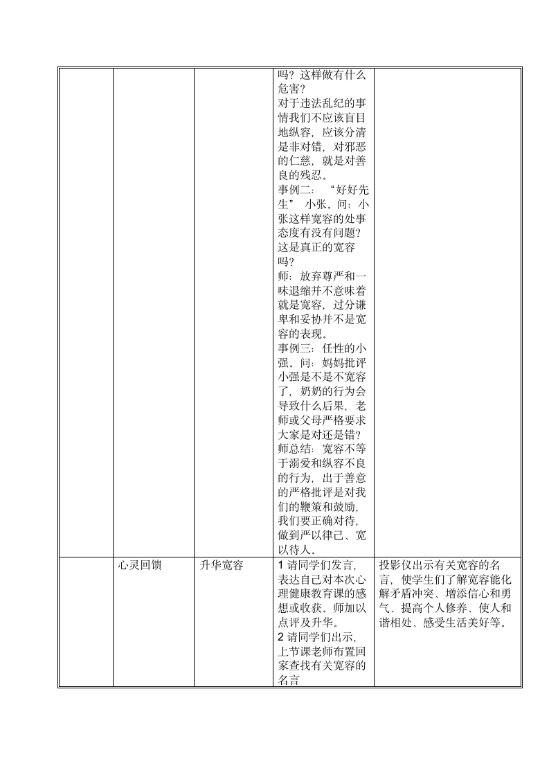 北师大版 三年级上册心理健康 第三课 一颗宽容之心-宽容待人｜教案（表格式）.doc第4页