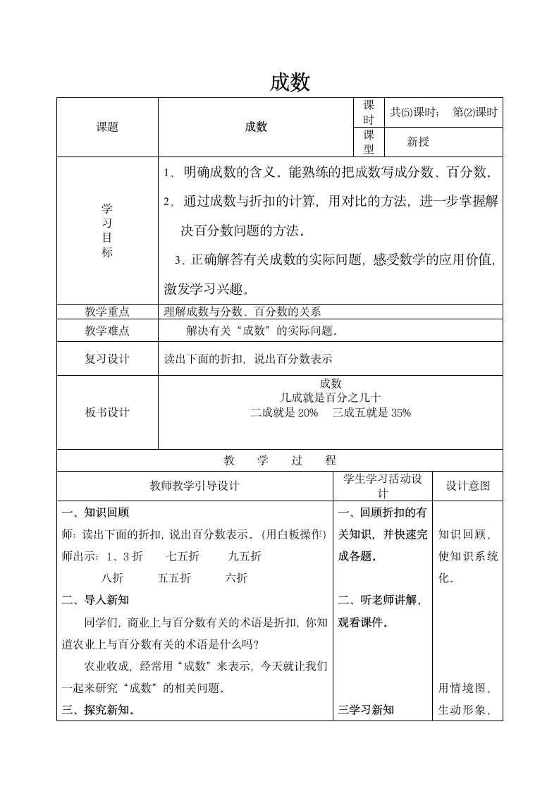 六年级数学下册教案-2.2 成数 人教版.doc第1页