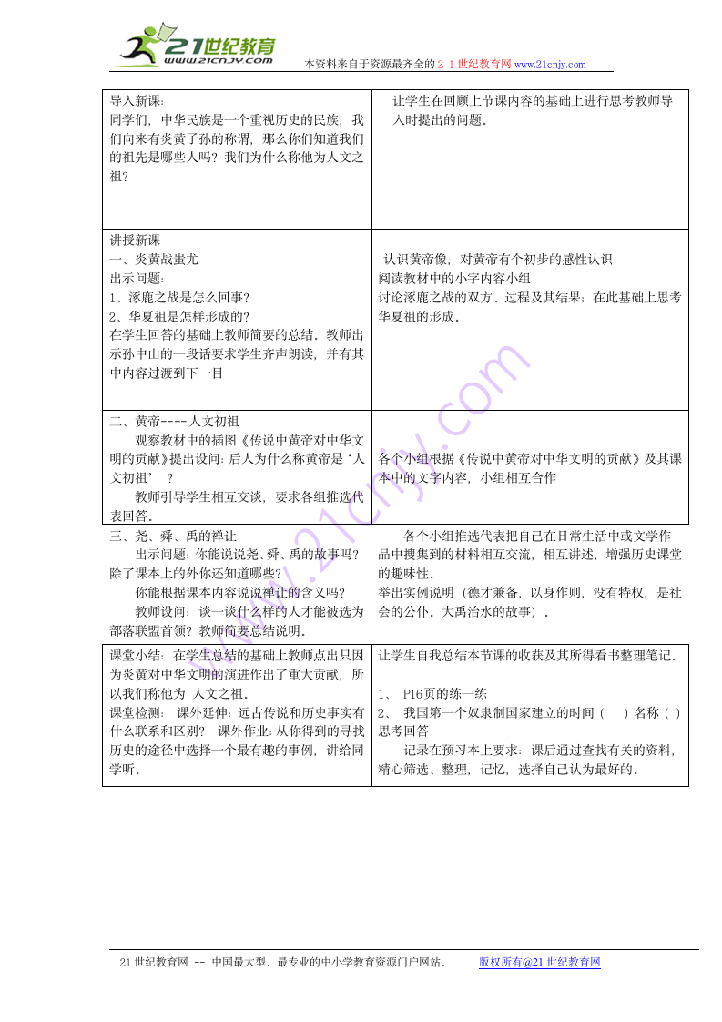 新课标人教版历史历史七年级上册第一单元第3课华夏之祖教案.doc第2页