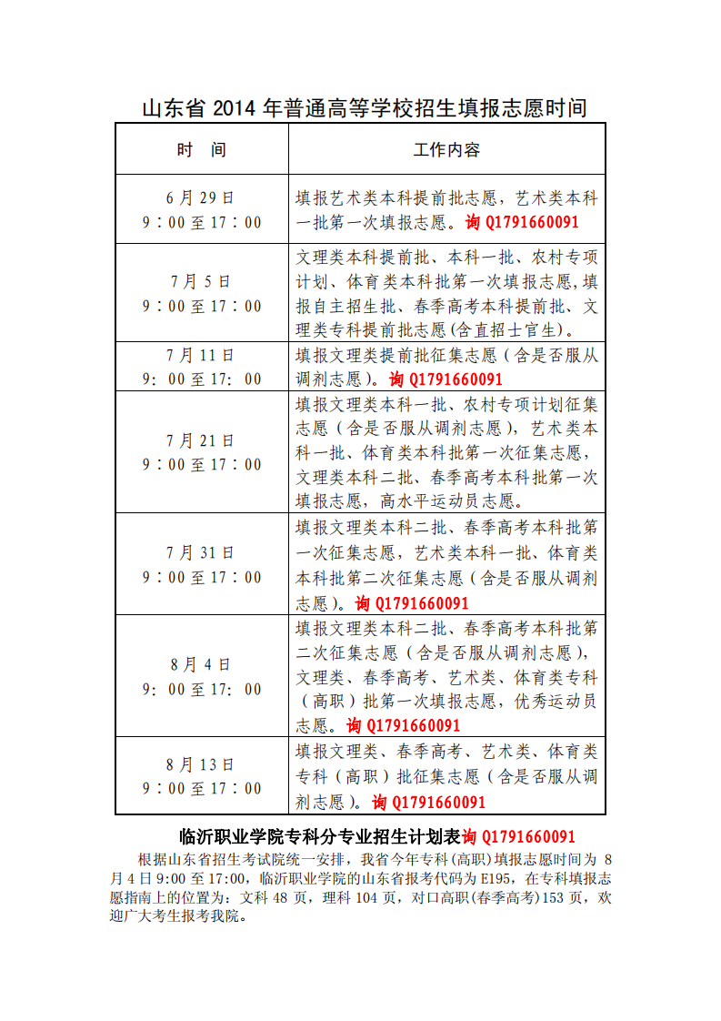 山东省高考填报志愿时间及临沂职业学院代码第1页