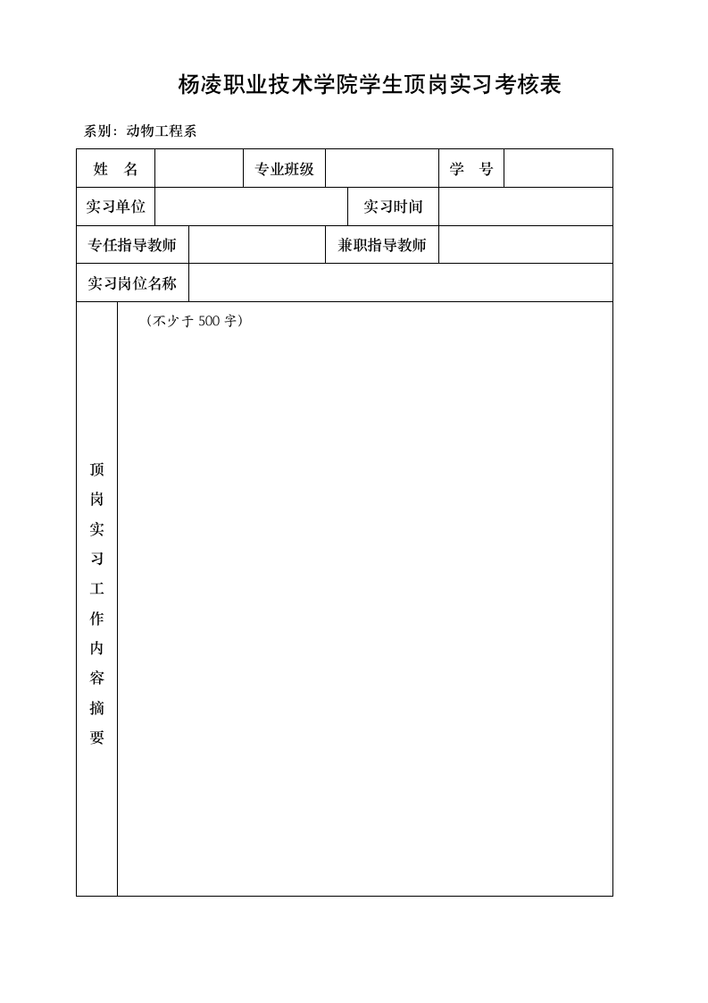 杨凌职业技术学院学生顶岗实习考核表第1页