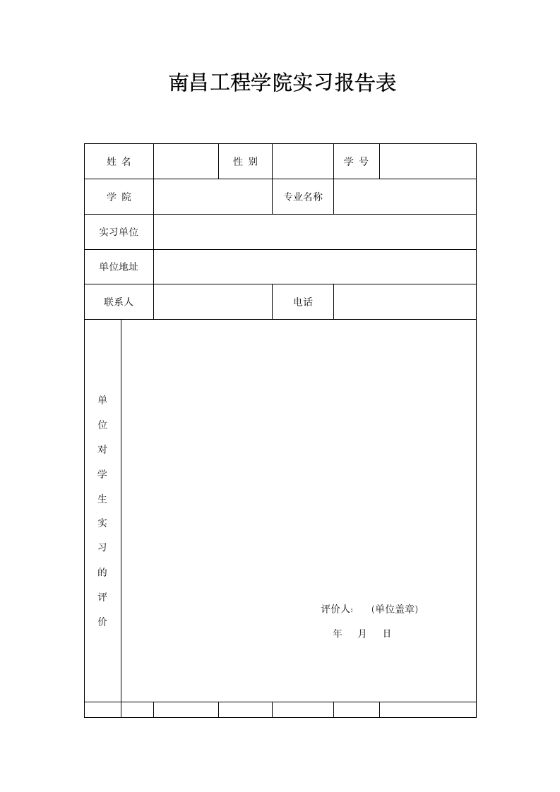 南昌工程学院实习报告表第1页