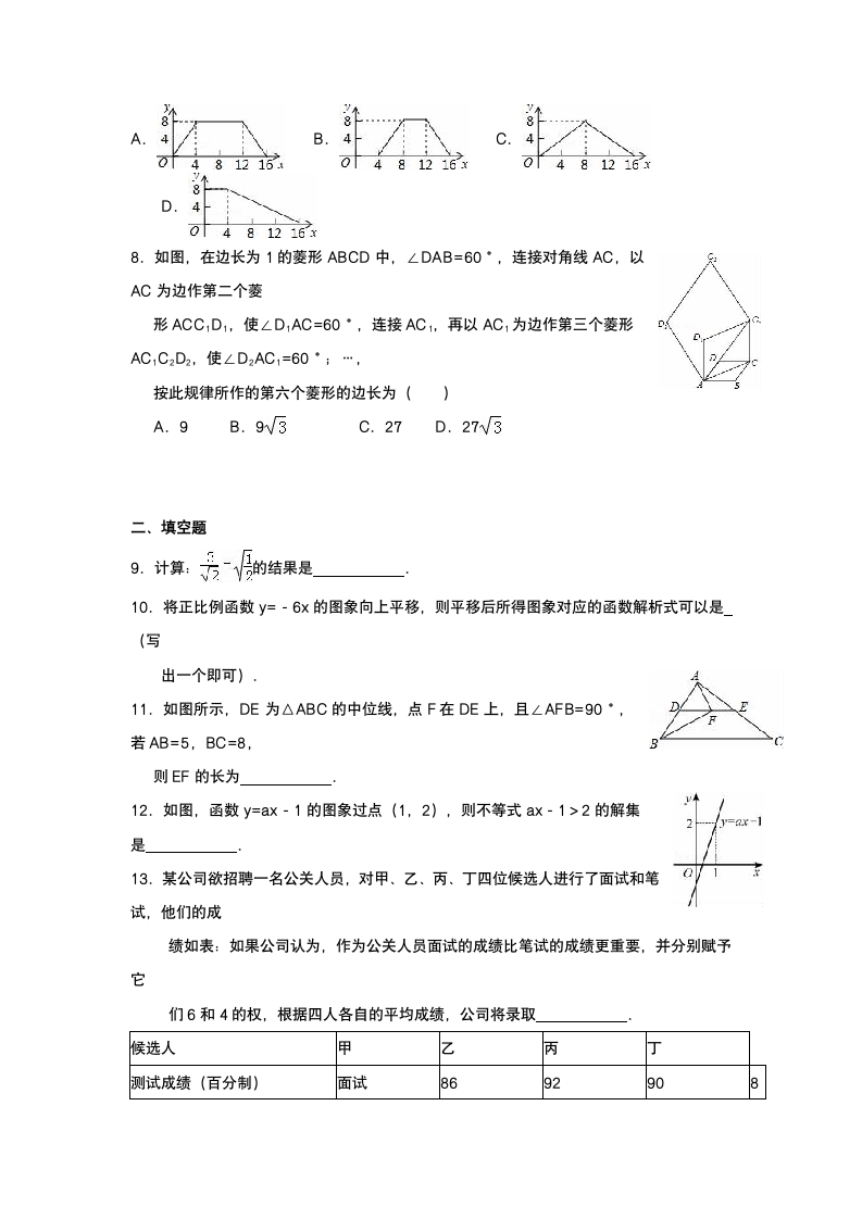 湖北省黄冈八年级下期末数学试卷.docx第2页