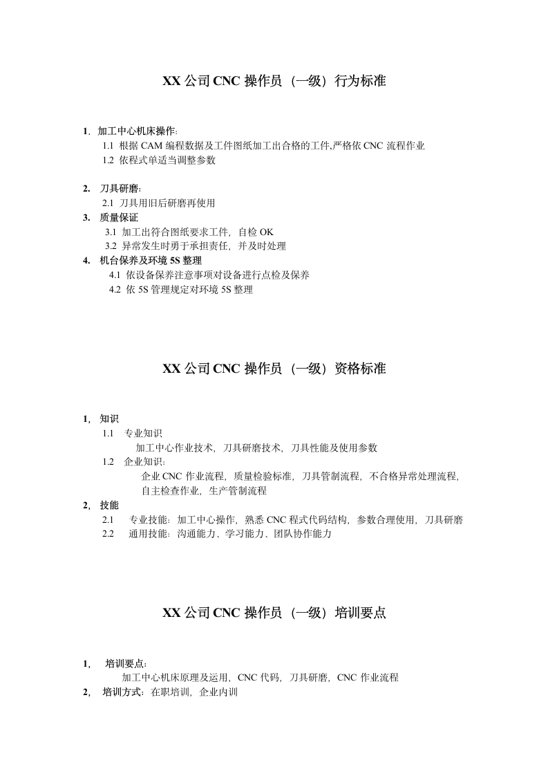 人资规划-XX公司CNC操作员任职资格说明书.doc第2页