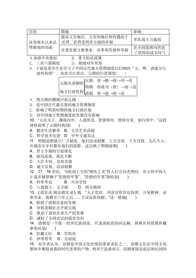 2021-2022学年七年级下册历史期末复习测试题（含答案）.doc第2页