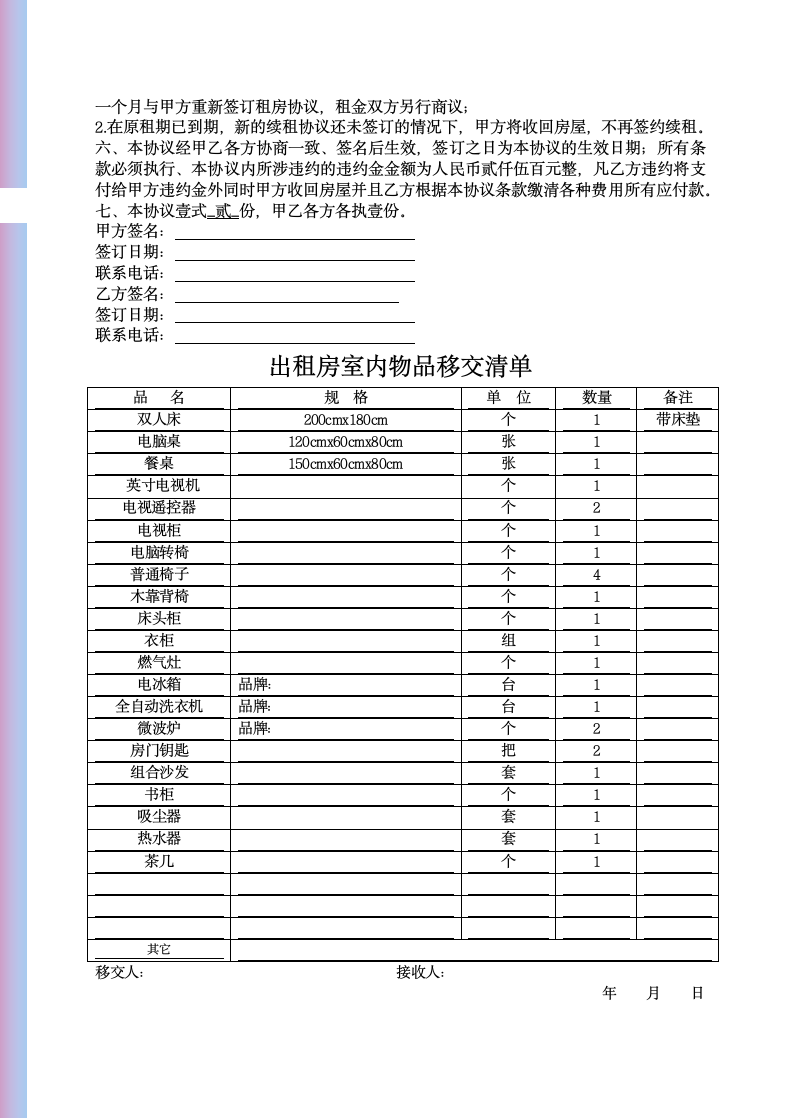 房屋租赁-物品交接清单.docx第2页