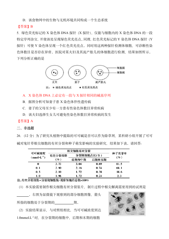 2015年高考生物(福建卷)第2页