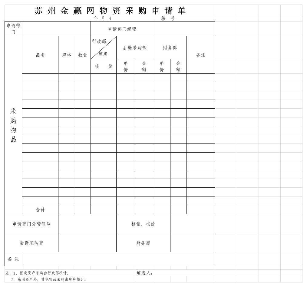 采购单表格模板 苏州金赢网第1页