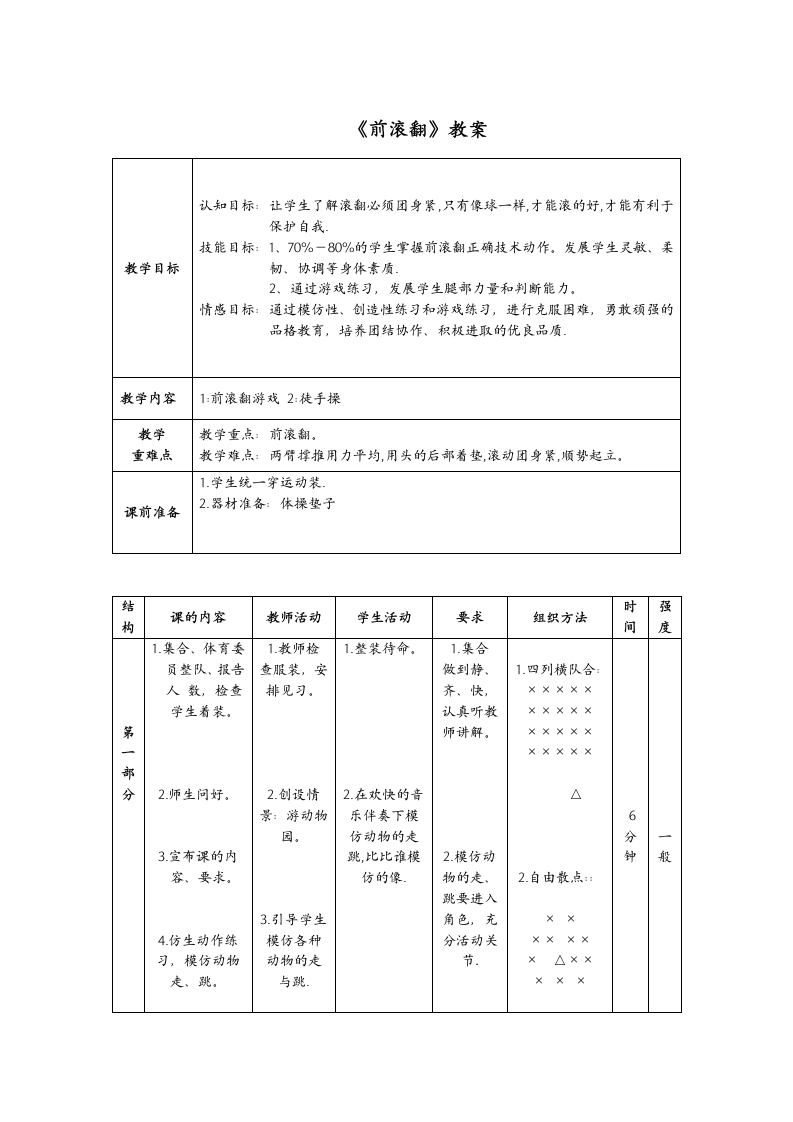 六年级体育教案 -前滚翻 全国通用.doc第1页