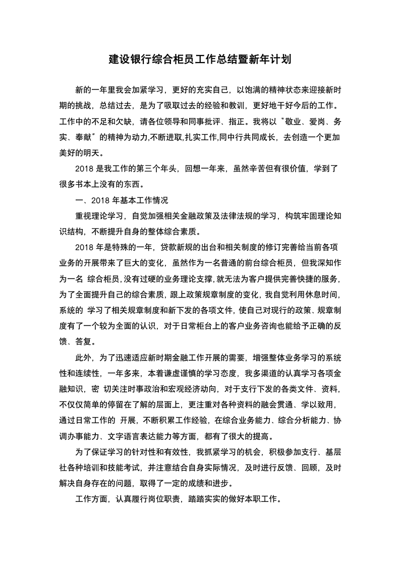 建设银行综合柜员工作总结暨新年计划.docx第2页