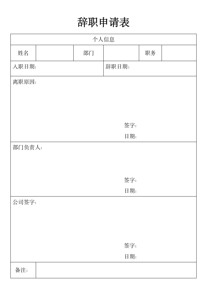 辞职申请表报告.docx第1页