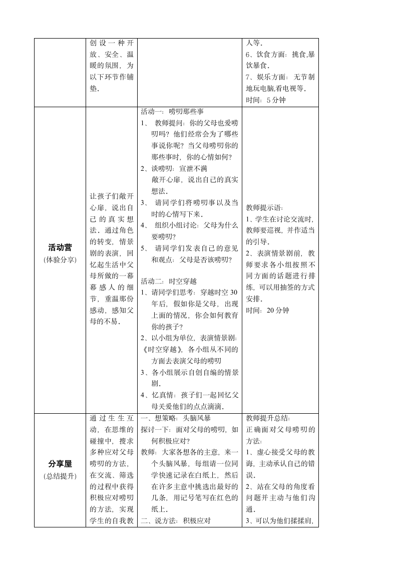 鄂科版心理健康教育全册六年级第十一课絮絮叨叨满是情教案（表格式）.doc第2页