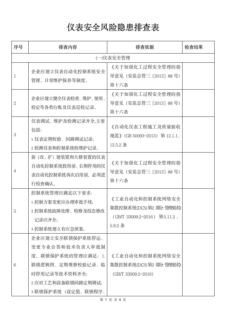 仪表安全风险隐患排查表.docx第1页