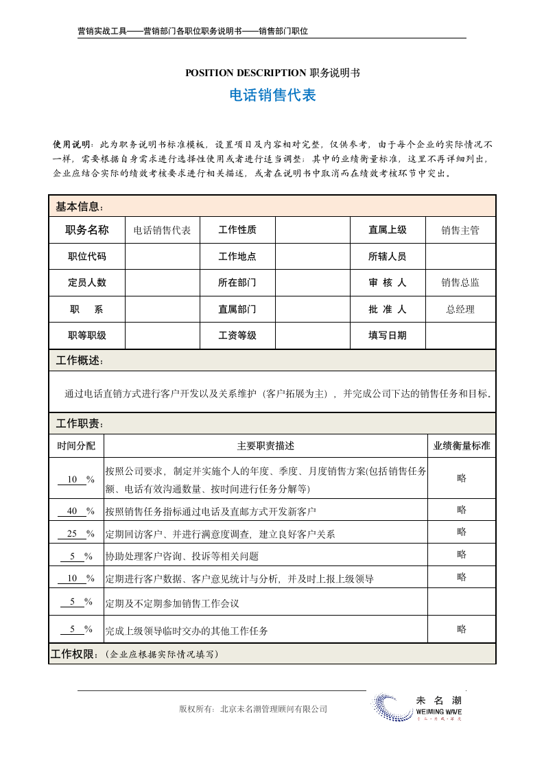 职务说明书——电话销售代表.doc第2页