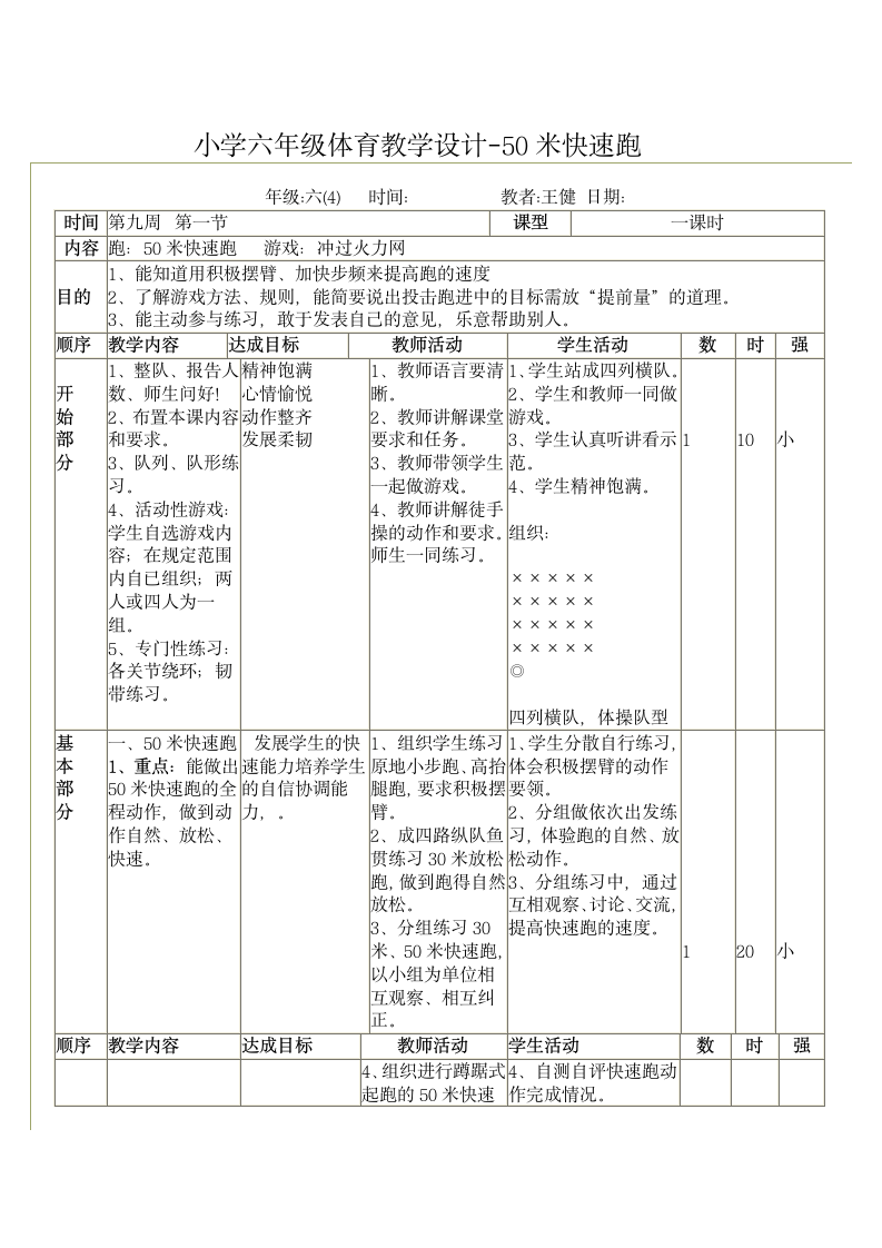 小学六年级体育教学设计-50米快速跑.doc第1页