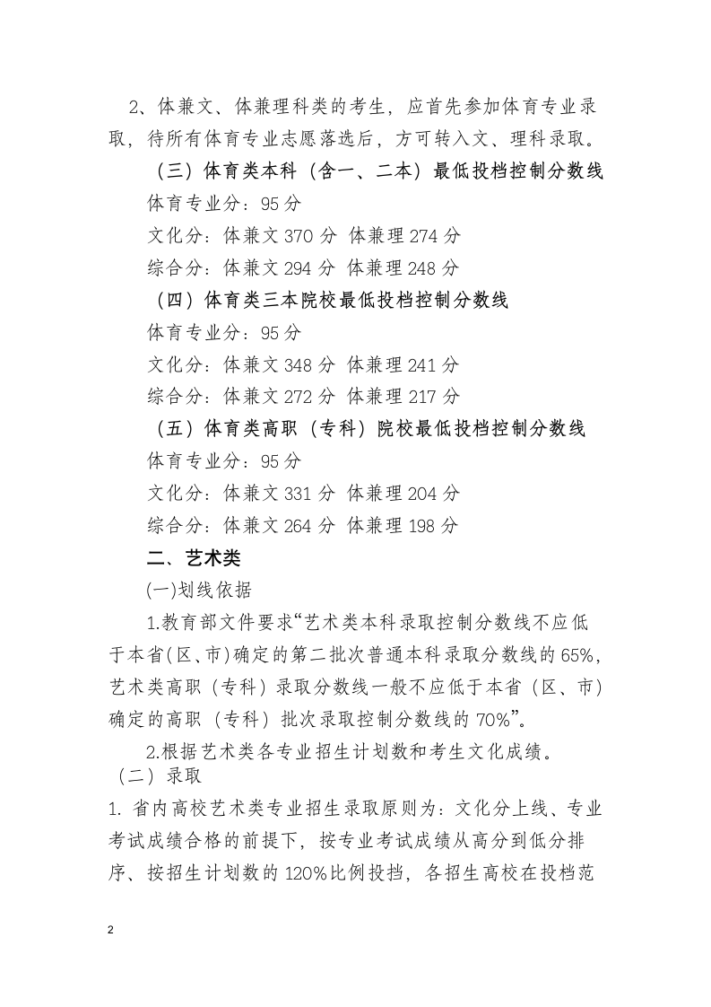 贵州省2011年高考体育、艺术类专业 最低录取分数线第2页