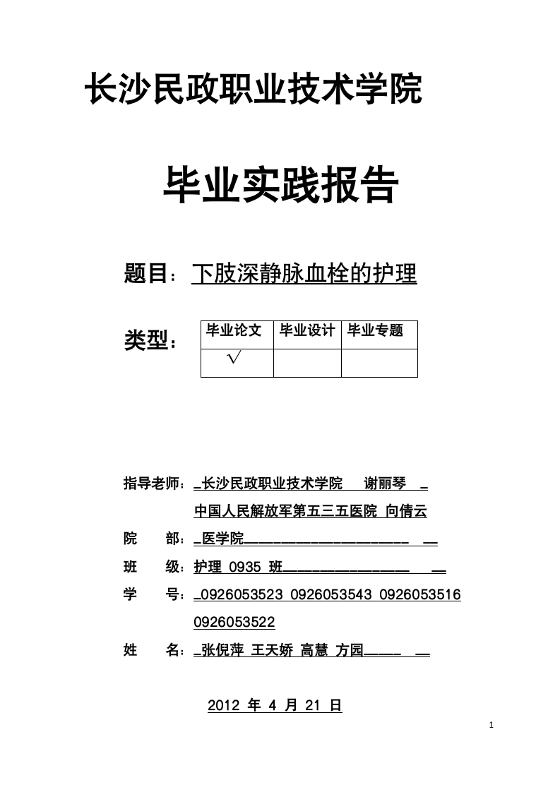 长沙民政职业技术学院毕业实践报告第1页