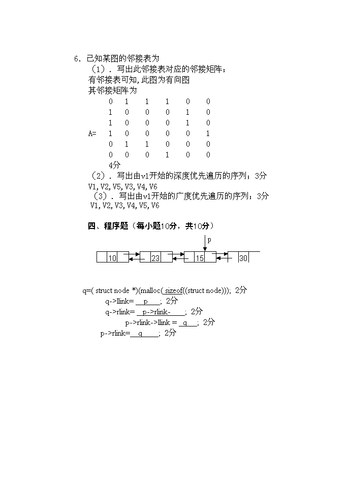 数据结构试卷B及答案__黄河科技学院第12页