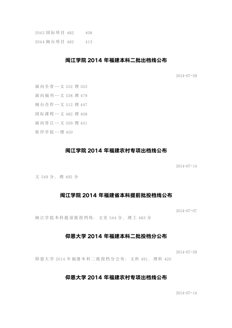 2014福建省本科院校录取分数线第6页