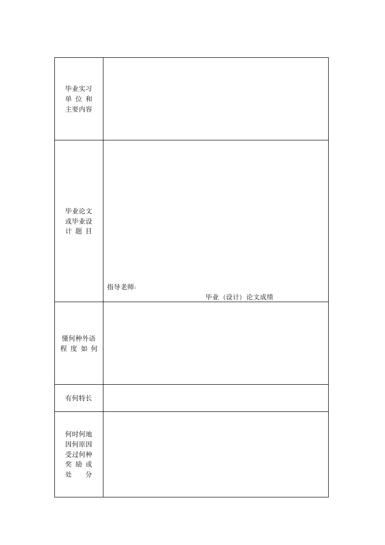 湖南城市学院毕业生登记表第4页