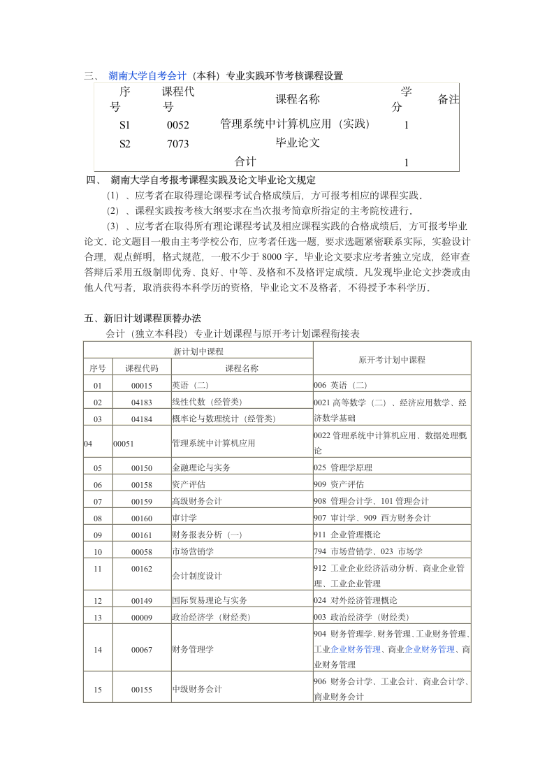 会计学专业 -湖南大学自考本科专业考试计划第2页