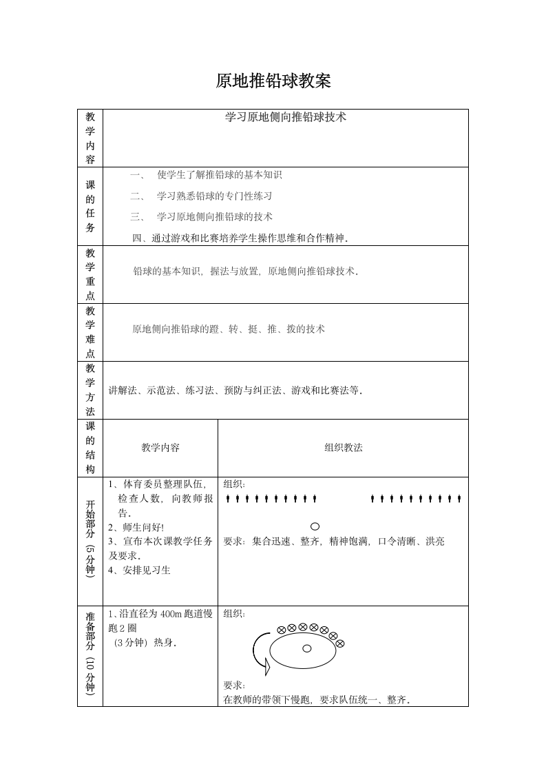 六年级体育教案 -原地推铅球 全国通用.doc第1页