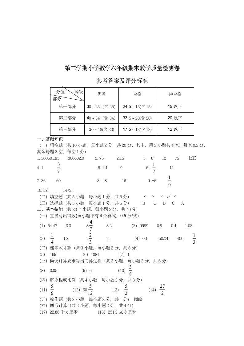 第二学期小学数学六年级期末试卷.docx第5页