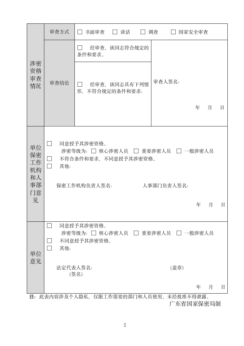 涉密信息系统集成资质证书—涉密人员涉密资格审查表.doc第2页