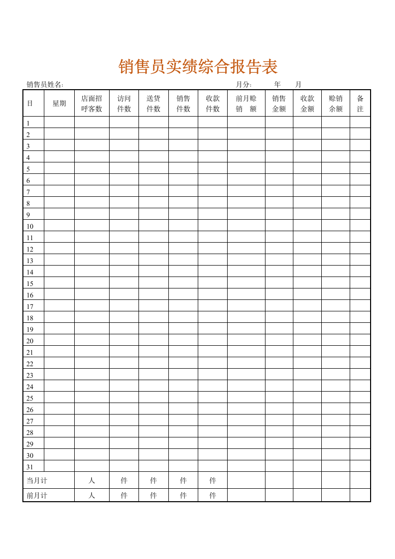 销售员实绩综合报告表模板.doc第1页