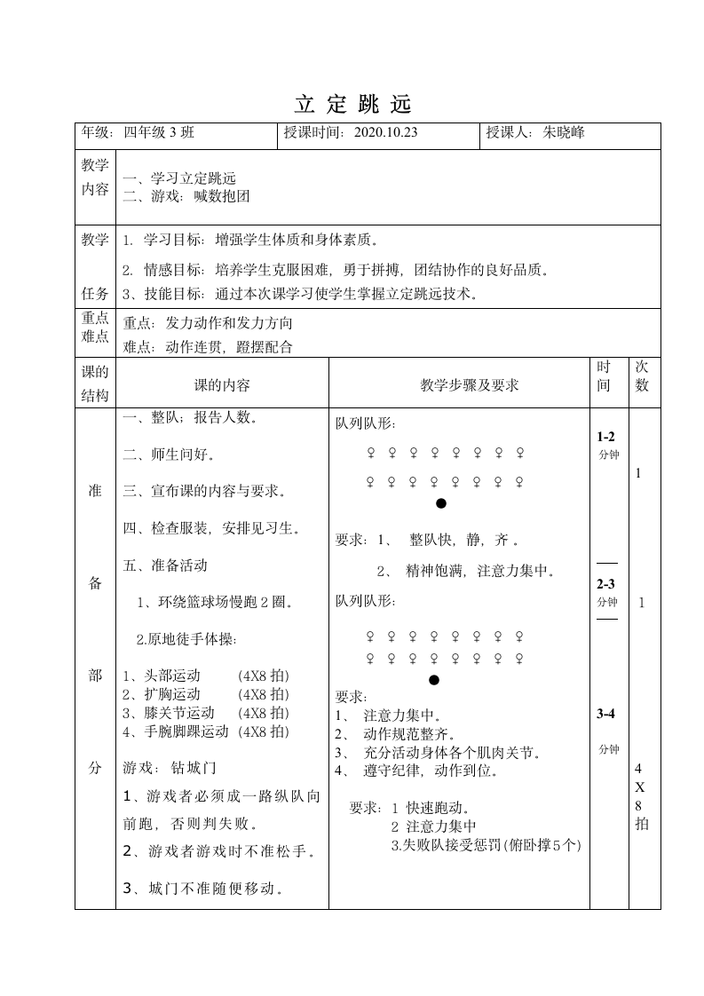 小学四年级体育与健康 4.2立定跳远 教案.doc第1页