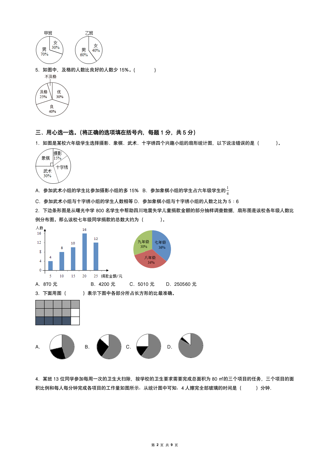 2021-2022学年六年级数学下册第一单元扇形统计图检测卷（拓展卷）（含答案）苏教版.doc第2页