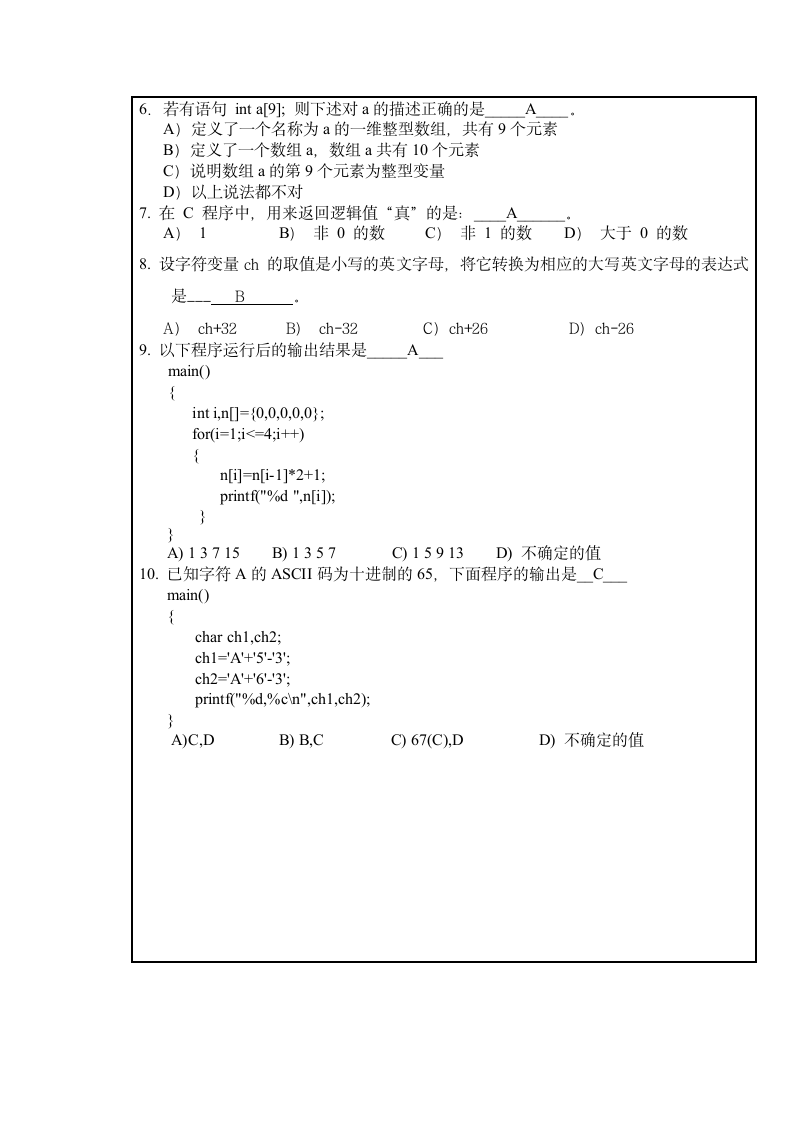 苏州科技学院_程序设计及C语言试卷A第2页