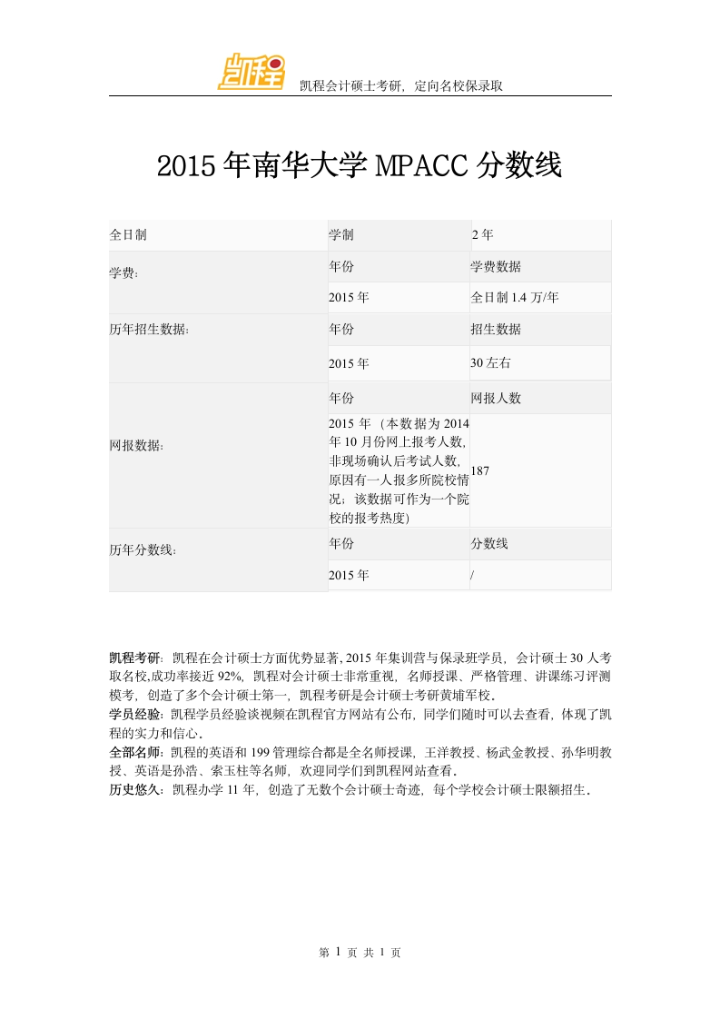 2015年南华大学MPACC分数线第1页