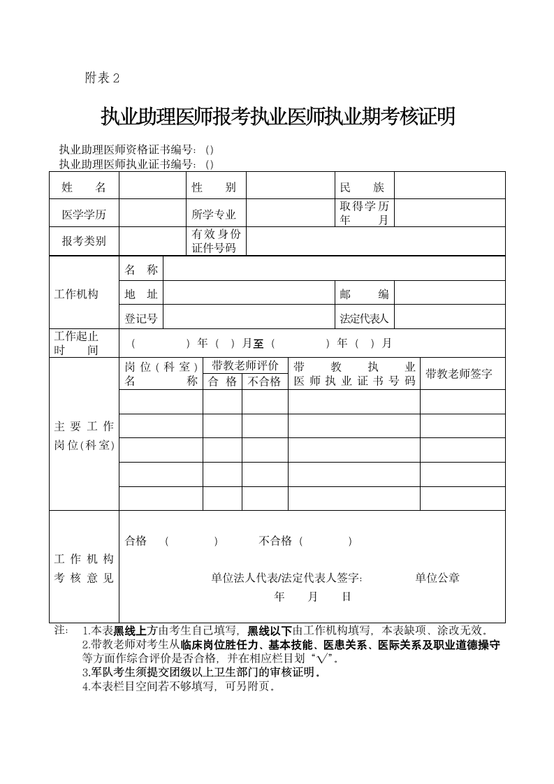 医师资格考试考核证明表第2页