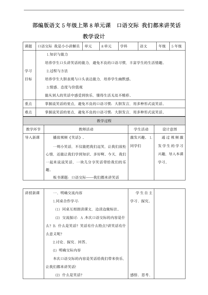 小学语文人教部编版五年级下册《第8单元口语交际我们都来讲笑话》教材教案.docx