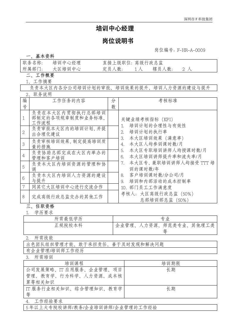 培训中心经理岗位说明书.docx第1页