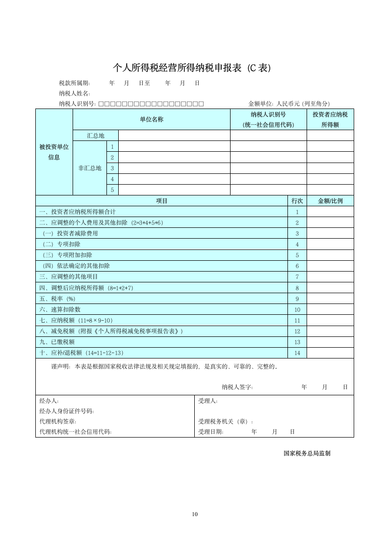 个人所得税经营所得纳税申报表（A表）（B表）（C表）.doc第10页