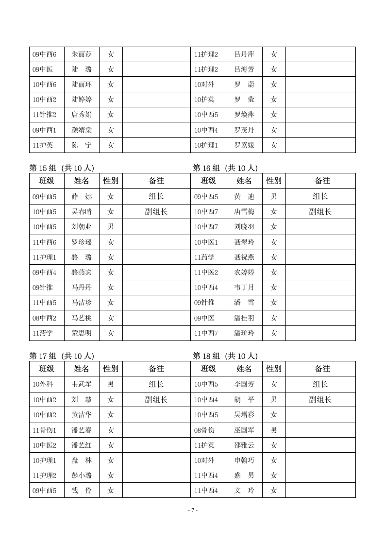 广西中医学院55周年校庆志愿者分组名单第7页