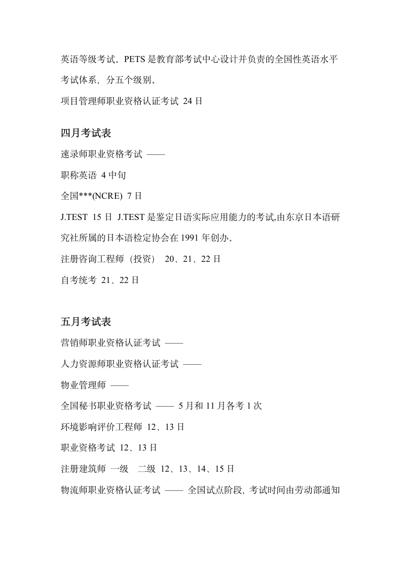 全国每年各类考证时间一览表第2页